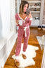 Red Stripe Buttoned V-Neck Top and Knotted Waist Pants Lounge Set