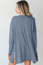 Blue Solid Color Rib Knit Open Front Tunic Cardigan