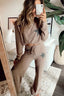 Khaki Retro Star Print Long Sleeve Drawstring Wide Leg Lounge Set