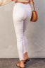 White Plain High Waist Buttons Frayed Cropped Denim Jeans
