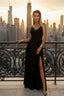 CHIARA elegant maxi dress with straps - black with glitter