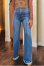High-Rise Button Front Wide-Leg Jeans