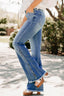 Blue Cut out Side Frayed Hemline Flare Jeans