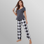 Curved Hem Short Sleeve Top & Plaid Pants Lounge Set