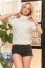 Fuzzy Mock Neck Short Sleeve Sweater Top