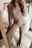 Khaki Retro Star Print Long Sleeve Drawstring Wide Leg Lounge Set