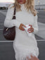 Fringe Turtleneck Long Sleeve Sweater Dress