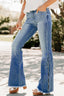 Blue Cut out Side Frayed Hemline Flare Jeans