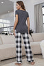 Curved Hem Short Sleeve Top & Plaid Pants Lounge Set