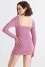 Magenta & White Knit Long Sleeve Ruched Mini Dress