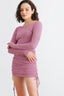 Magenta & White Knit Long Sleeve Ruched Mini Dress