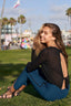 Black Sheer Open Back Tie Long Sleeve Top
