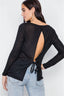 Black Sheer Open Back Tie Long Sleeve Top